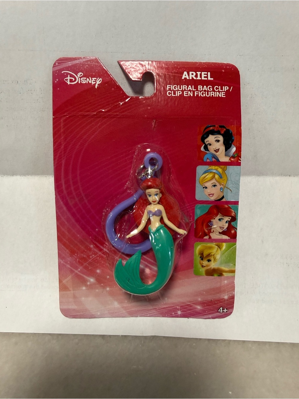 Disney Ariel Figural Bag Clip Keychain - Red Hair, Green Tail, Purple Clip
